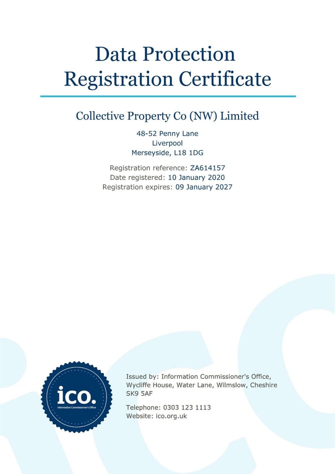 Data Protection Registration Certificate for Collective Property Co (NW) Limited